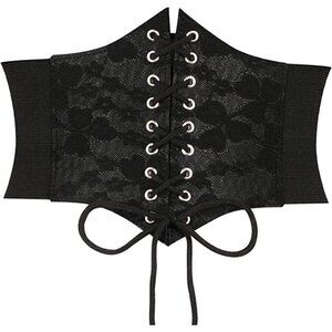 BLACK Leather Elastic Wide Stretch Belt Corset Top Halloween Cosplay Costume NWT